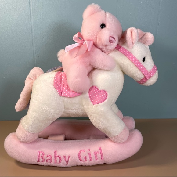 Aurora Baby Girl Lullaby Wind Up Rocking Horse 12” White Pink Plush WORKS! - Picture 2 of 10
